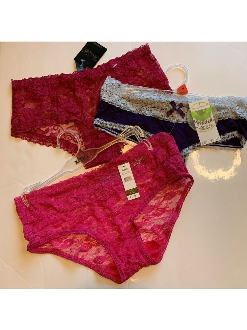 Honeydew Rene Rofe XOXO Panty Bundle Lace Satin Cheeky Three Pair
